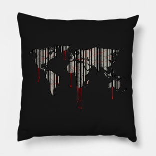 world map, barcode, blood dripping Pillow