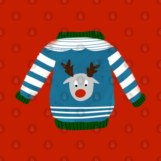 Cute ugly Christmas sweater reindeer by bruxamagica