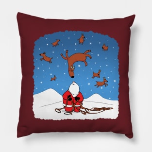 Santa Wrangling Flying Reindeer Pillow