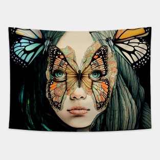 Butterfly Princess No. 4: Perfection is Overrated on a Dark Background Tapestry