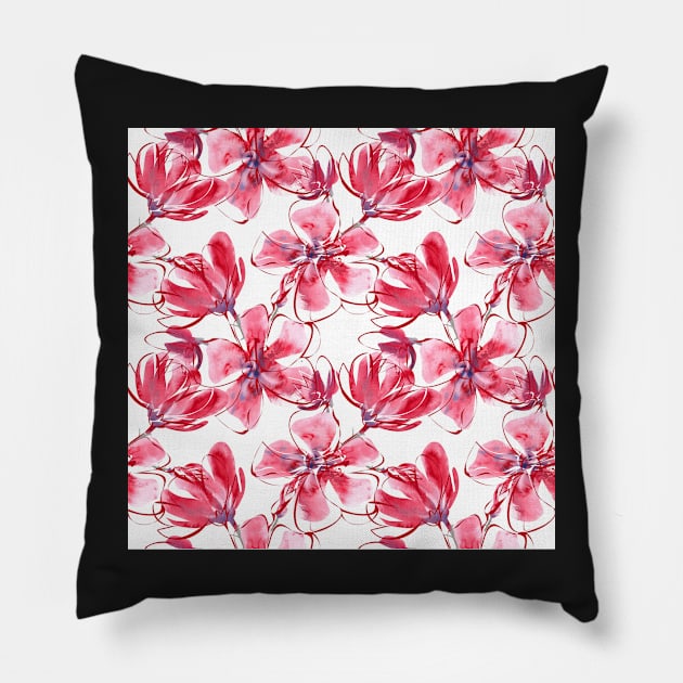 Pink and Red Watercolor Floral Pillow by broadwaygurl18