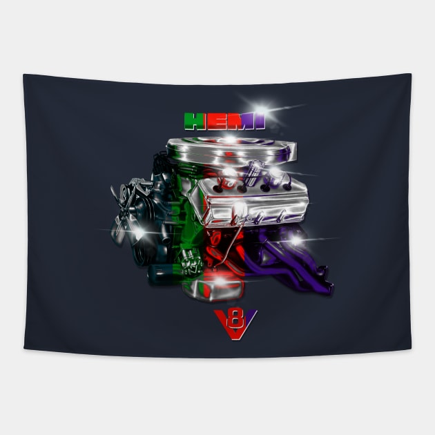 Hemi V8 Engine Muscle Design by MotorManiac Tapestry by MotorManiac