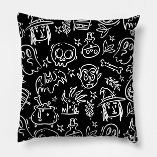 Halloween Pattern Black and White Aesthetic Pillow