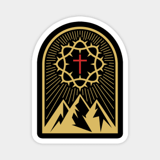 Crown of thorns, cross and mountains. Magnet