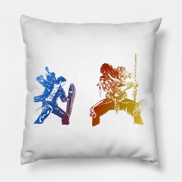 Gladio vs Gilgamesh (Episode Gladiolus) Pillow by Silveretta