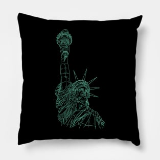 Statue of Liberty in a green line drawing design Pillow