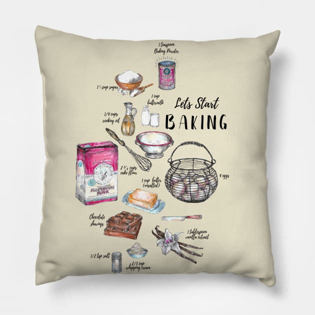 Let's Start baking - Kitchen Art. Pillow by FanitsaArt