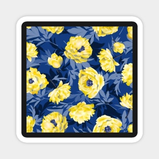 Yellow peonies - blue leaves Magnet