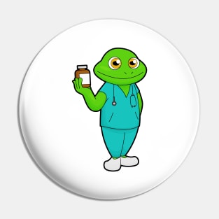 Frog as Nurse with Medicine & Stethoscope Pin