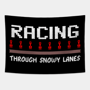 Racing Through Snowy Lanes Funny Christmas Piston Rod Checkered Flag Xmas Racer Tapestry