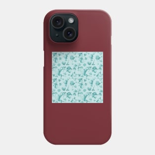 Lady Kitty Toile, Teal Phone Case