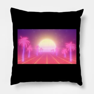 Outrun Palm Trees Road Pillow