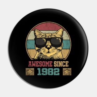 Awesome Since 1982 42nd Birthday Gift Cat Lover Pin