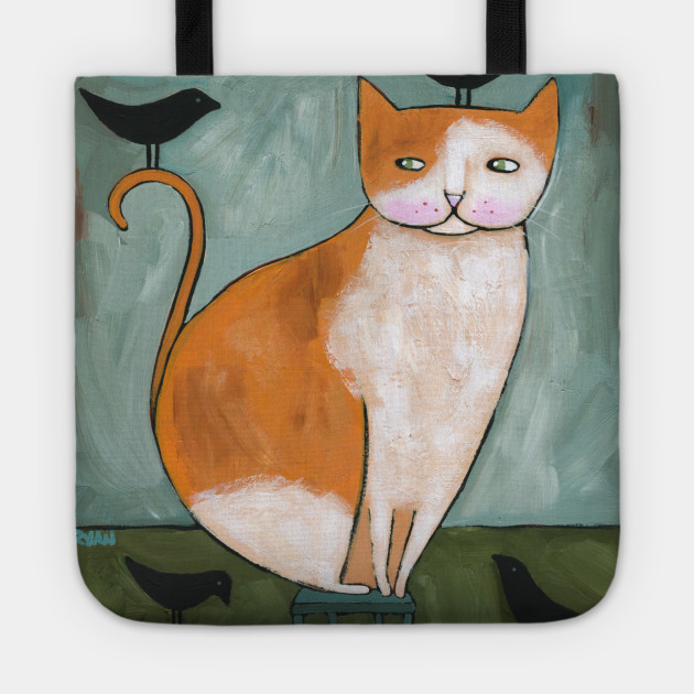 Ginger Cat With Crow Friends Cat Tote Teepublic