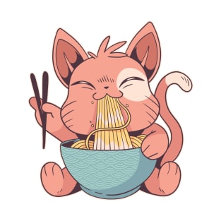 Kawaii Cat Eating Ramen T-Shirt