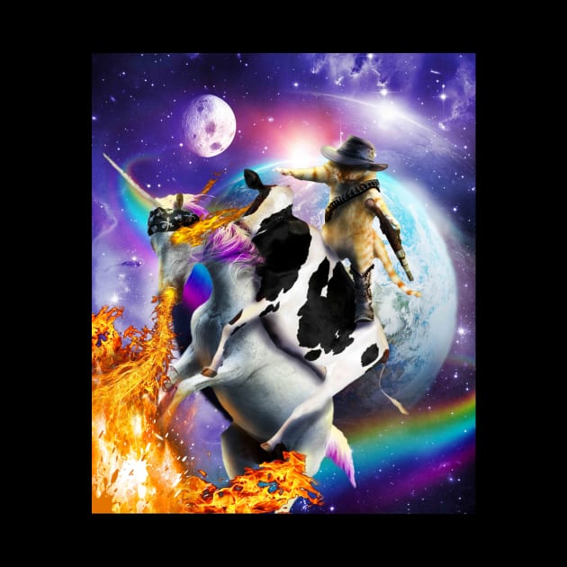 Space Galaxy Cowboy Cat On Cow Unicorn, Rainbow Fire Funny by Random Galaxy