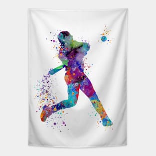 Baseball Boy Batter Softball Player Watercolor Silhouette Tapestry