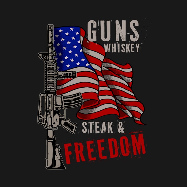 Gun Whiskey Steak Freedom USA American Flag by We Print On Gifts