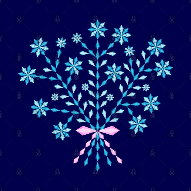 Winter blue flower bouquet with short pink ribbon, version two by kindsouldesign