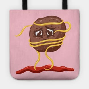 Meatball and Spaghetti Pasta Logo Cartoon Character Tote