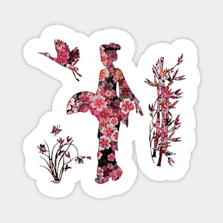 Women Silhouette Cherry blossom Magnet