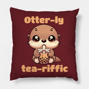 Otter Enjoying His Utterly Yummy Bubble Boba Tea Pillow