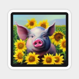 Pig and Sunflowers Magnet