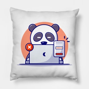 Cute Panda Working With Laptop And Forgot The Password Pillow