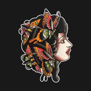 Butterfly Lady Face Tattoo Design T-Shirt