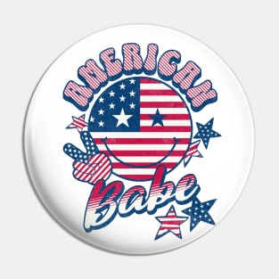 American Babe American Flag Retro Smiley Face Pin