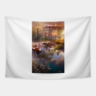 The Coffee Teal ocean pond | sunset pond Cafe Tapestry