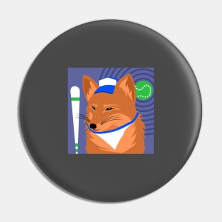 red fox character in cute box baseball Pin