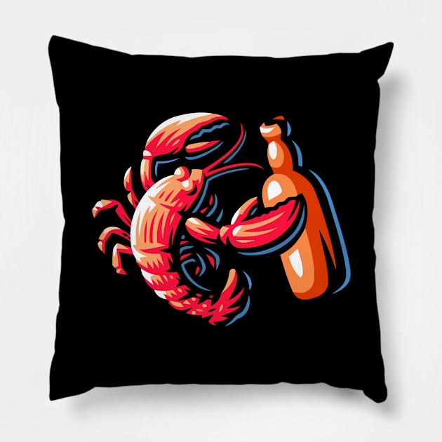 Beer Drinking Lobster Craft Beer Beach Vacation Pillow by folidelarts