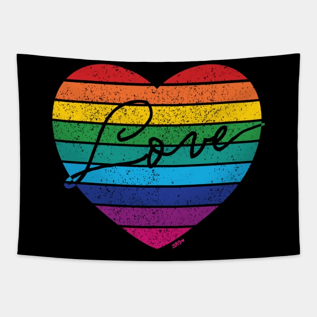 Retro Rainbow Love Heart Tapestry by meownarchy