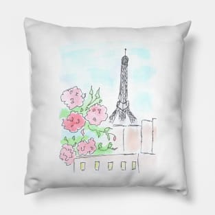 Paris, France, architecture, travel, watercolor, art, capital, sketch. Illustration hand drawn modern Pillow