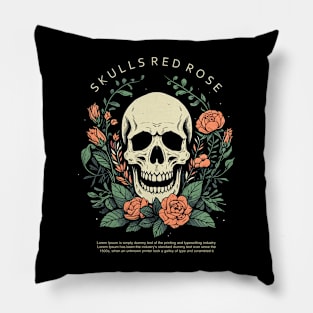 skull overgrown with flower plants Pillow