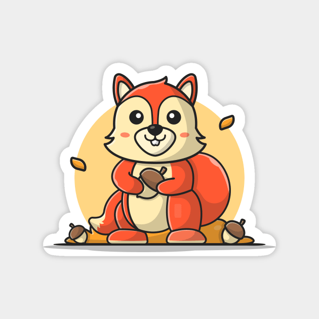 Happy Cute Squirrel Holding Acorn Cartoon Vector Icon Illustration Magnet by Catalyst Labs