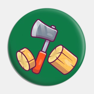 Axe Splitting Wood Cartoon Pin