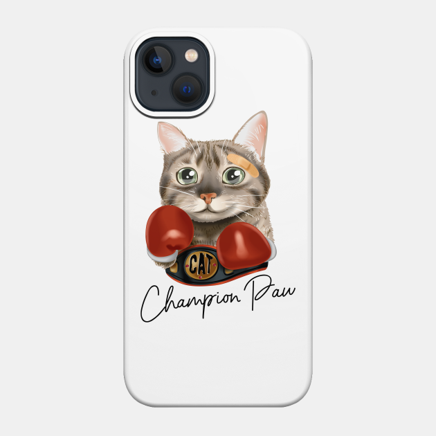 cat with boxing gloves and champion belt - Catshirt - Phone Case