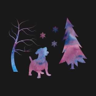 Jack Russell Forest Winter Snowflakes T-Shirt