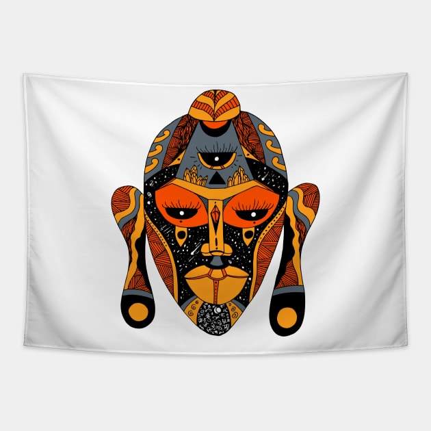 Orangrey African Mask 7 Tapestry by kenallouis