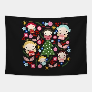 Angelic Christmas_Black Background Tapestry