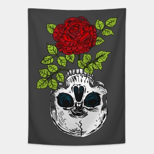 Rose Flower Skull Tapestry