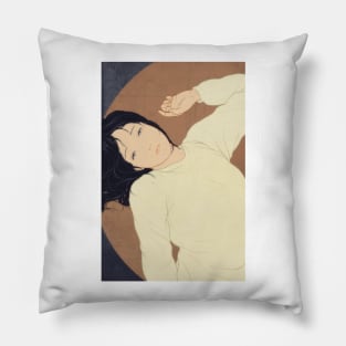 A woman with a white sweater Pillow