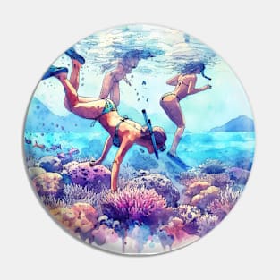 Artistic illustration of a beach scene from underwater Pin