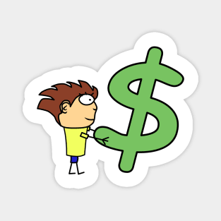 Boy with dollar symbol. Wealth and money. Interesting design, modern, interesting drawing. Hobby and interest. Concept and idea. Magnet