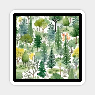 Pastel Oasis: A Serene Seamless Pattern of Trees and Plants in Soft Hues Magnet