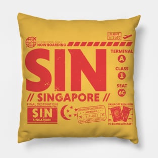 Vintage Singapore SIN Airport Code Travel Day Retro Travel Tag Pillow