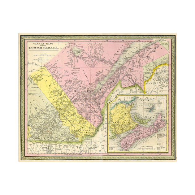 Vintage Map of Eastern Canada (1850) Quebec Map TShirt TeePublic