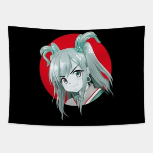 Red Sun Anime Girl Tapestry